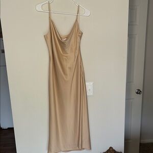 Birdy Grey Cowl Neck Elegant Tan Cream silk satin dress size medium